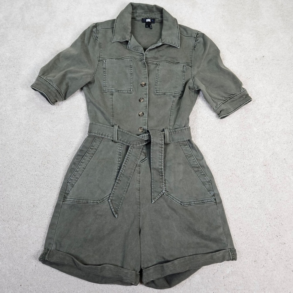 Women's Paige Y2K Green Denim Short Sleeve Romper‎ Durable Utility Romper Size 4